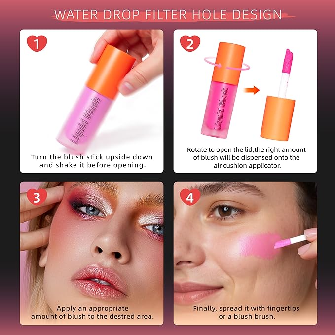 Liquid Blush, Long-lasting & Blendable Liquid Blush for High-Pigment Color, Achieve a Soft, Dewy, Healthy Natural Finish (01-Pink, 0.2 Ounce)