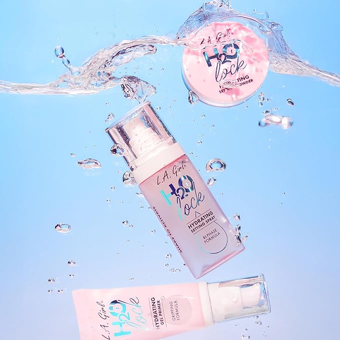 L.A. Girl H2O Lock Setting Spray, Bi-Phase Hydrating Makeup Setting Mist with Aloe Vera, Vitamin E, Cucumber Extract, Dewy Finish, Long-Lasting G97882