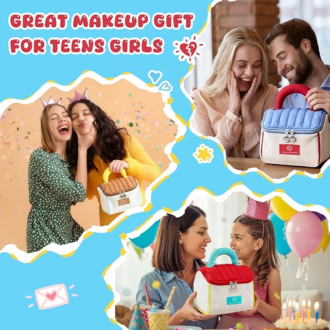 Color Nymph All In One Makeup Kit for Teen Girls Beginner with Makeup Bag, Makeup Gift Set for Teen Girls includes Eyeshadow Blush Contour Highlighter Lipgloss Mascara Eyeliner Mirror, Travel Makeup