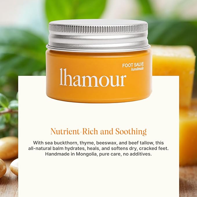 Lhamour Foot Cream Cracked Heel - Heel Balm & Foot Moisturizer for Dry Cracked Feet, Natural Beef Tallow & Beeswax Foot Balm with Peppermint & Thyme, Organic Callus Repair Salve for Rough Skin,1.06 oz