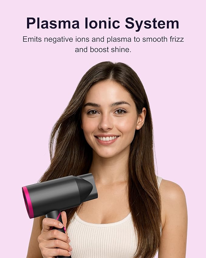 ANNLARY Hair Dryer with Comb | 1800W Blow Dryer with Diffuser for Curly Hair | Plasma Ionic Hairdryer for Frizz Control | Foldable & Protable Design for Travel | 6.5 ft ALCI Cord for Women and Men