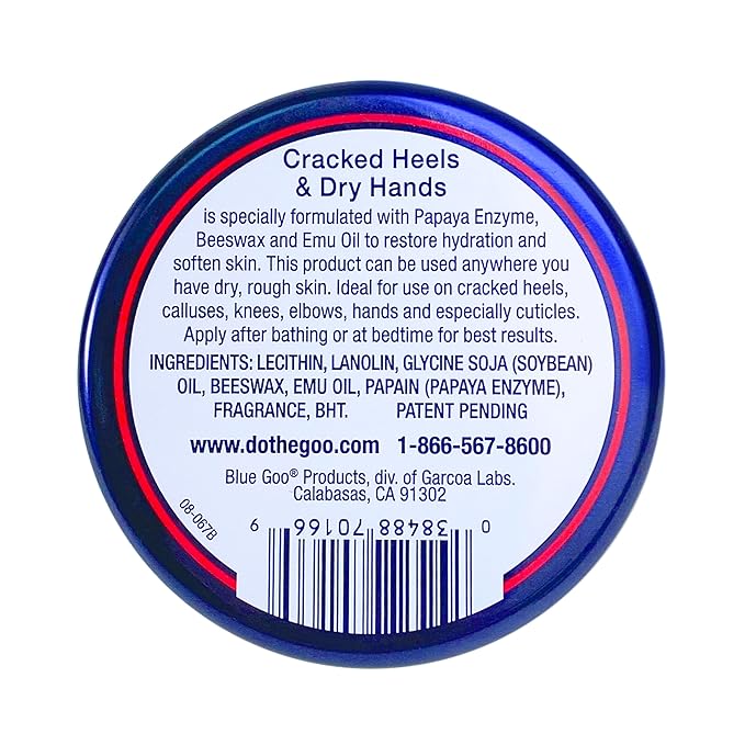 Blue Goo Cracked Heels & Dry Hands Skin Protectant, Helps Relieve & Protect Cracked Skin, OTC Lanolin Formula, 2 oz (2 Pack), Made with Emu Oil & Beeswax