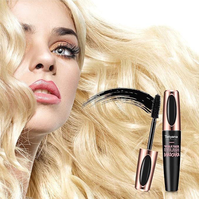 4D Silk Fiber Lash Mascara Waterproof, Luxuriously Longer, Thicker, Voluminous Eyelashes, Long-Lasting, Dramatic Extension, Smudge-proof, Hypoallergenic Formula