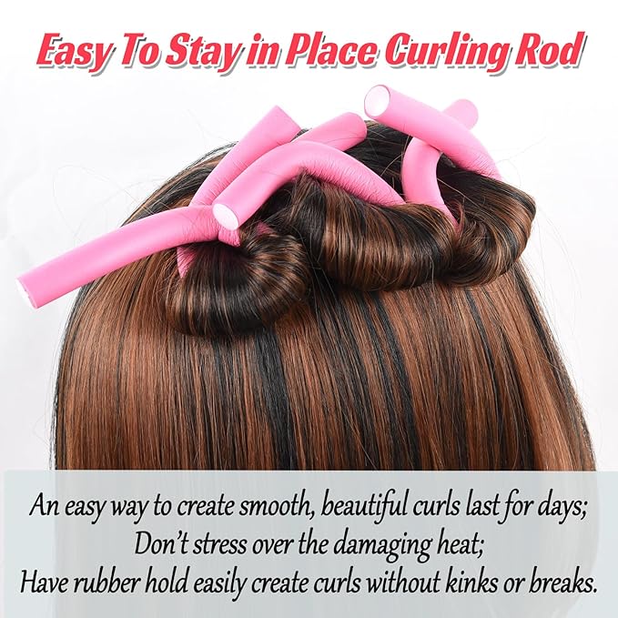 30PCS 9.45" Flexible Curling Rods,Heatless Twist Soft Foam Hair Rollers Home Use for Women Girls Long and Short Hair (0.55 x 9.45 Inch, Random Color)