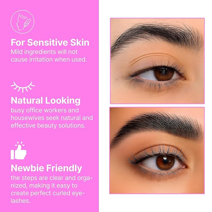 Korean Lash Lift Kit - 5 Sets At Home Eyelash Perm Kit with Upgraded Glue, Eyelash Lift, DIY Lash Perm Easy for Beginner & Professional, Semi Permanent Perming Wave Suitable For Salon & Home
