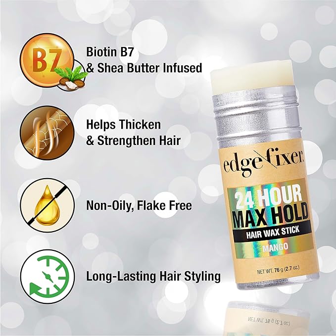 Red by Kiss Hair Wax Stick 24HR Max Hold Edge Fixer Edge Control Pomade Non-Sticky, Non-Oily Flake Free Hair Styling Wax 2.7 oz. (Mango)