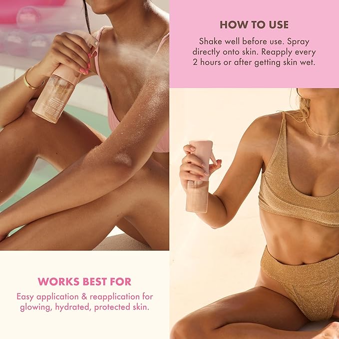 Kopari Rose Gold Sunglaze Sheer Body Mist Sunscreen SPF 42 & Sun Shield On-The-Glow Sheer Sunscreen Stick SPF 40