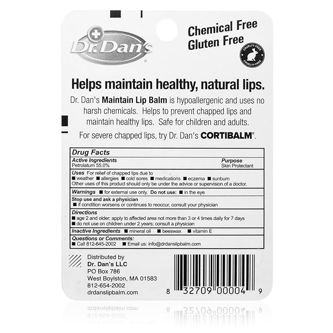 Dr. Dan's Maintain Lip Balm - Perfect for Everyday and Cortibalm aftercare, Mild Ingredients & Beeswax, Vitamin E Enriched for Moisturizing Dry Lips, Ensures Smooth, Soft Feel, 3 Pack