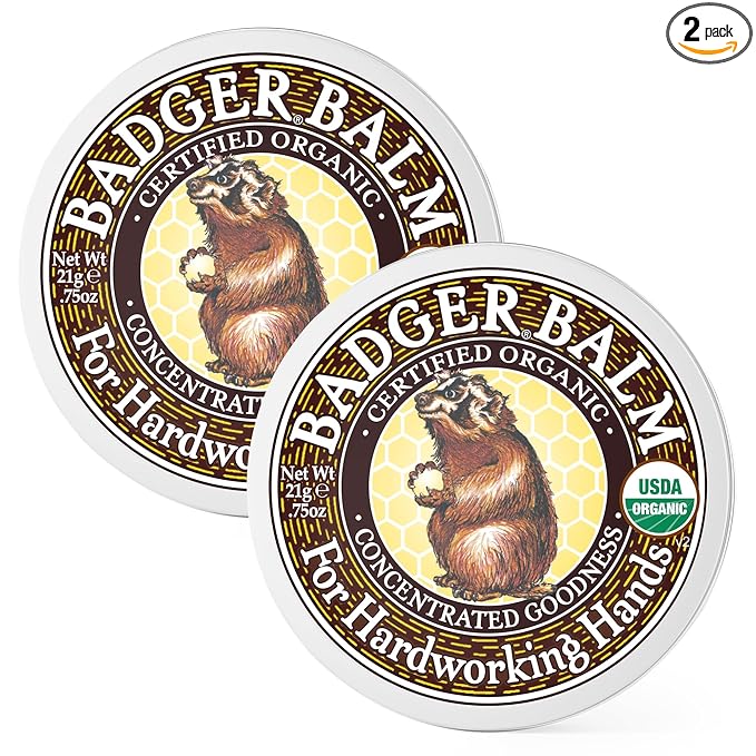 Badger Healing Balm, Hard Working Hands Cream, Organic Hand Cream for Dry Cracked Hands, Long Lasting Hand Moisturizer/Dry Hands Treatment, .75 oz Tin, 2-Pack