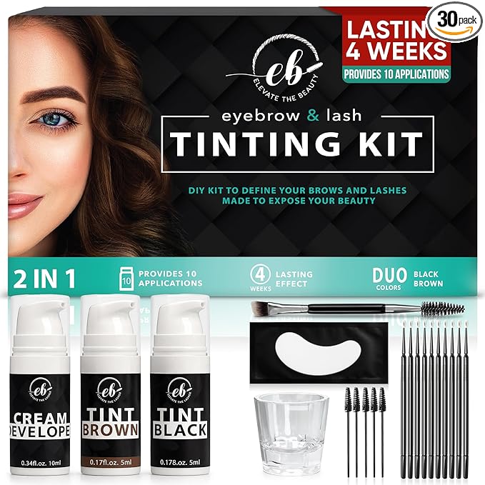 Eyebrow and Lash Kit | Brown and Black | Instant Color for Eyebrows and Lashes | 10 Applications | Perfect With Brow Lamination Kit | Vegan 2 in 1 Solution