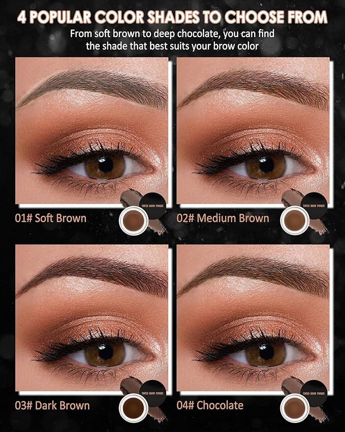 Eyebrow Pomade Kit, Long Lasting Waterproof Chocolate Eye Brow Pomade Set with Brush Razor, Smudge-proof Buildable Eyebrow Cream Color Brow Gel, Christmas Gift for Women Girl-04