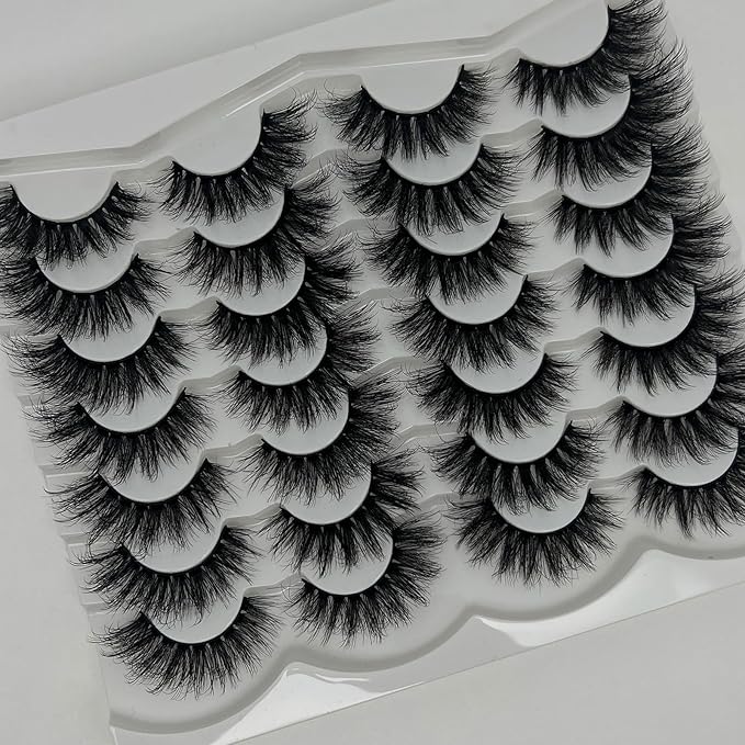 Strip Lashes Mink Cat Eye 3D Soft Faux Mink Fluffy Lashes Pack, Wispy Cateye C Curl False Eyelashes Pack, 18mm Natural Long 14 Pairs