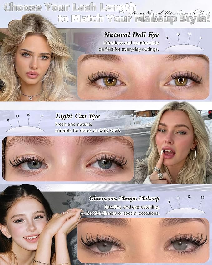 ALICE Manga Lash Clusters Natural Wispy 8-14mm Eyelash Clusters with Spikes Cluster Eyelash Extensions Spiky Invisible Band Cluster Lashes Anime Individual Lashes 108pcs