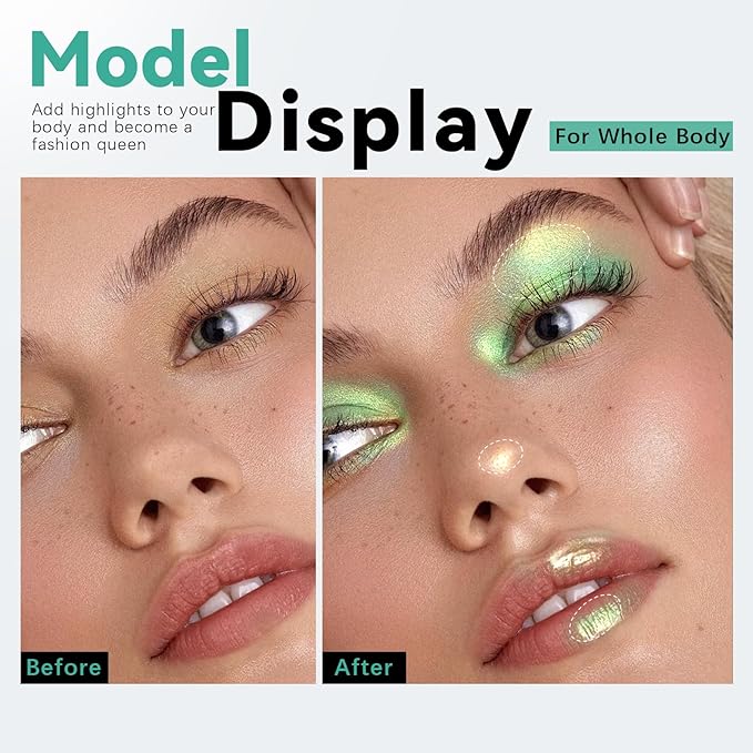 HOSAILY Duochrome Green Yellow Glitter Eyeshadow Stick, Color Shift Shimmer Chameleon Metallic Eye Shadow Brightener Pencil, Silky Smooth Iridescent Sparkle Inner Corner Eye Highlighter Fairy Makeup