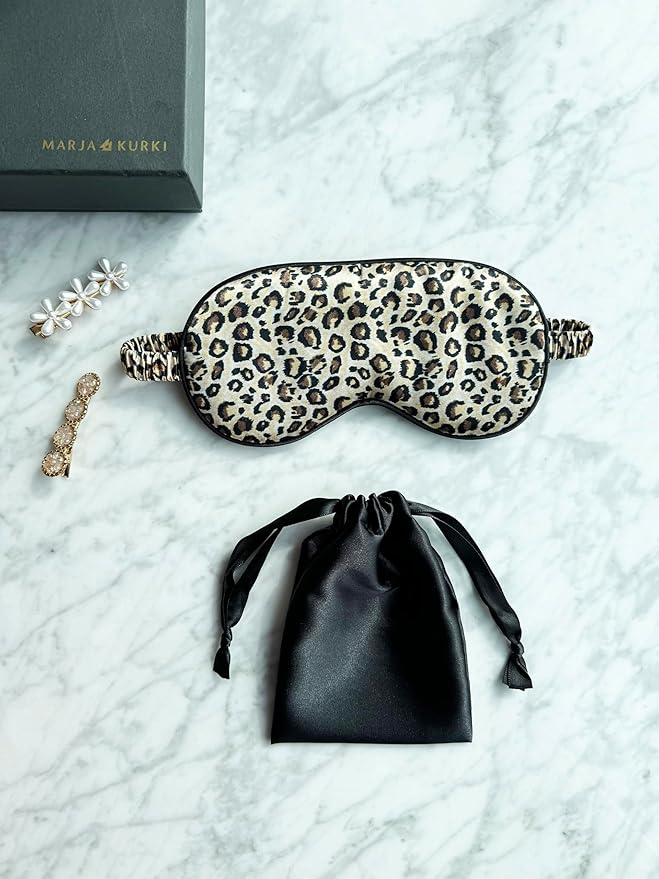 [1 Pack] QSYW Sleep Masks, Satin Eye Mask for Sleeping - Silky Eye Masks Bulk with Storage Bag & Elastic Strap,Leopard