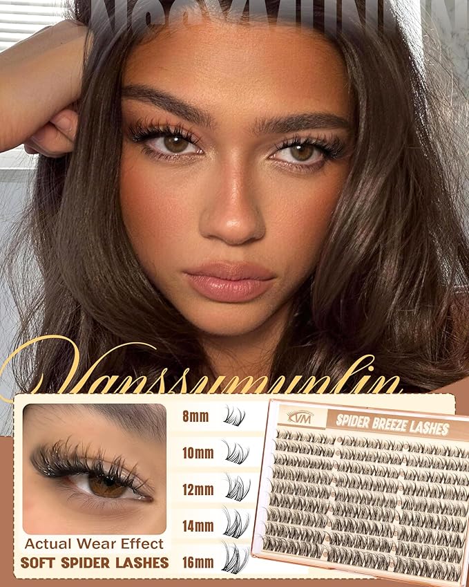 Spider Breeze Lash Clusters, Natural Wispy Eyelash Clusters D Curly Lashes Cluster Kim K Style 8-16mm Cluster Eyelash Extensions Reusable Individual Lashes with Invisible Band for DIY by Vanssymunlin