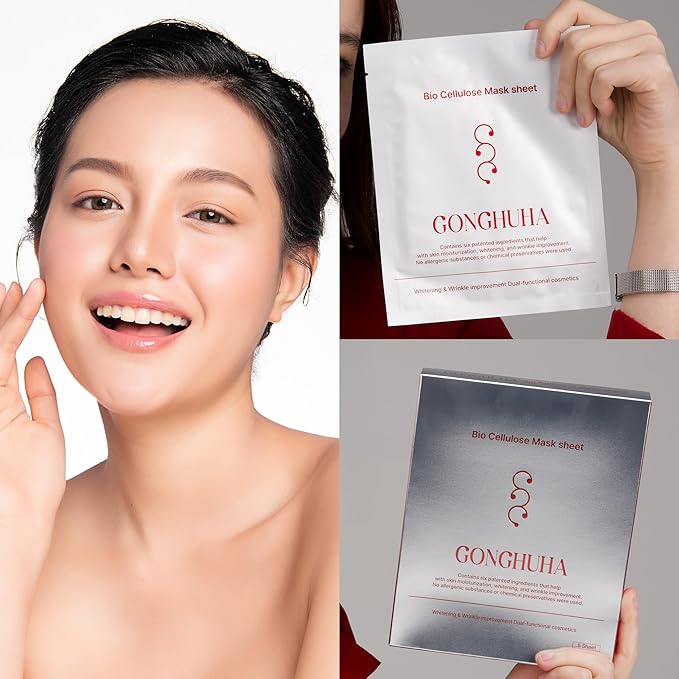 Red Ginseng Bio Cellulose Face Mask - Deep Hydrating Sheet Mask with Honeysuckle & Cica - Soothing Korean Skincare for Glowing Skin - 5 Count Box