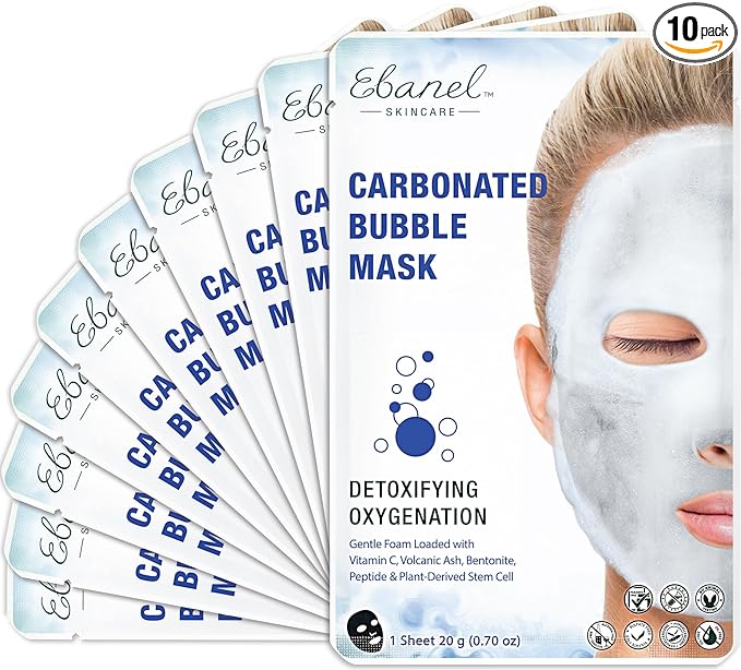 Ebanel 10 Pack Carbonated Bubble Clay Mask, Deep Cleansing Face Mask, Volcanic Ash and Bentonite Clay Masks with Collagen Peptides, Vitamin C, Hyaluronic Acid, Niacinamide