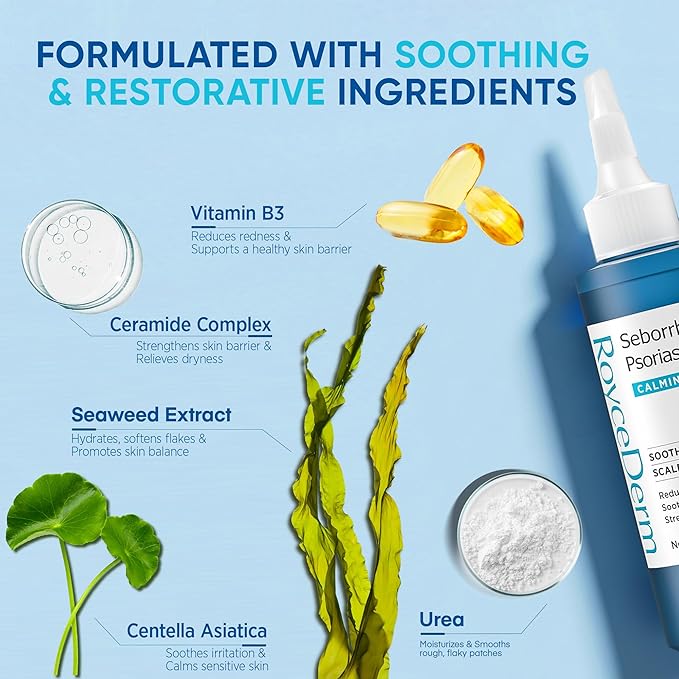 Roycederm 3-Step Routine Bundle for Seborrheic Dermatitis & Psoriasis Scalp Care - Shampoo + Conditioner + Calming Serum