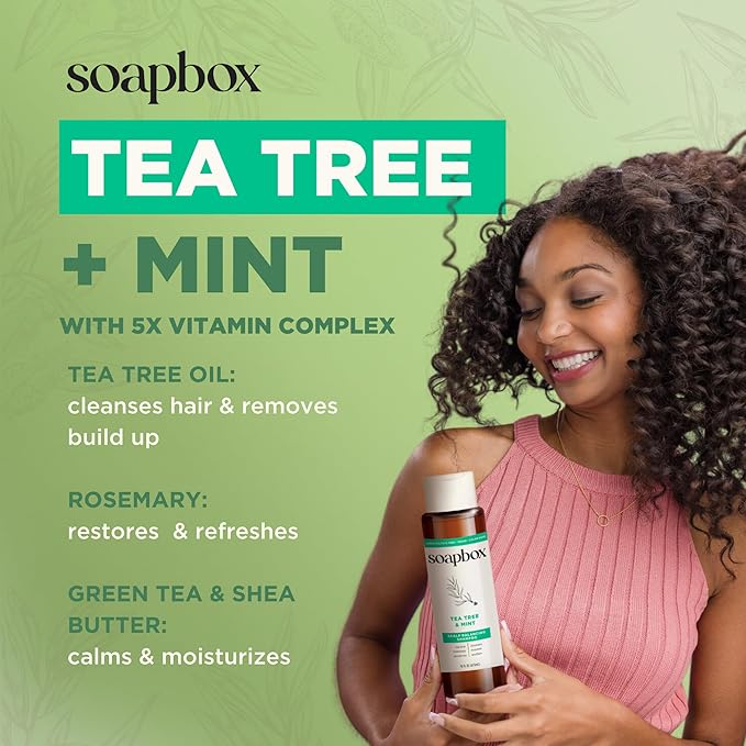 Soapbox Tea Tree & Mint Conditioner, Balances & Soothes Hair & Scalp - Clean Ingredients Free of Harsh Chemicals, Sulfates, Parabens & Silicones - Purifying Conditioner for Dry Scalp, 33.8oz Liter