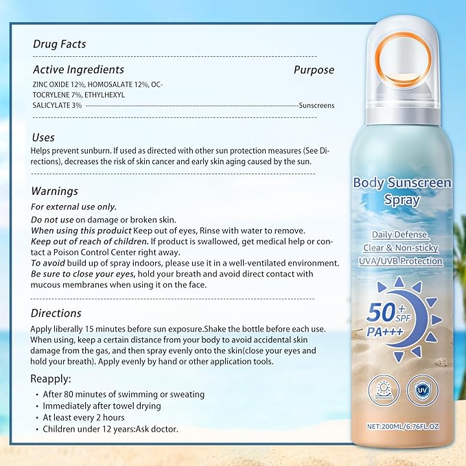 Mineral Sunscreen Spray SPF 50, Zinc Oxide Sunscreen Spray for Face & Body, Broad-Spectrum UVA/UVB Protection Sunscreen Mist Lightweight, Water-Resistant, Non-Greasy, 6.76 Fl Oz