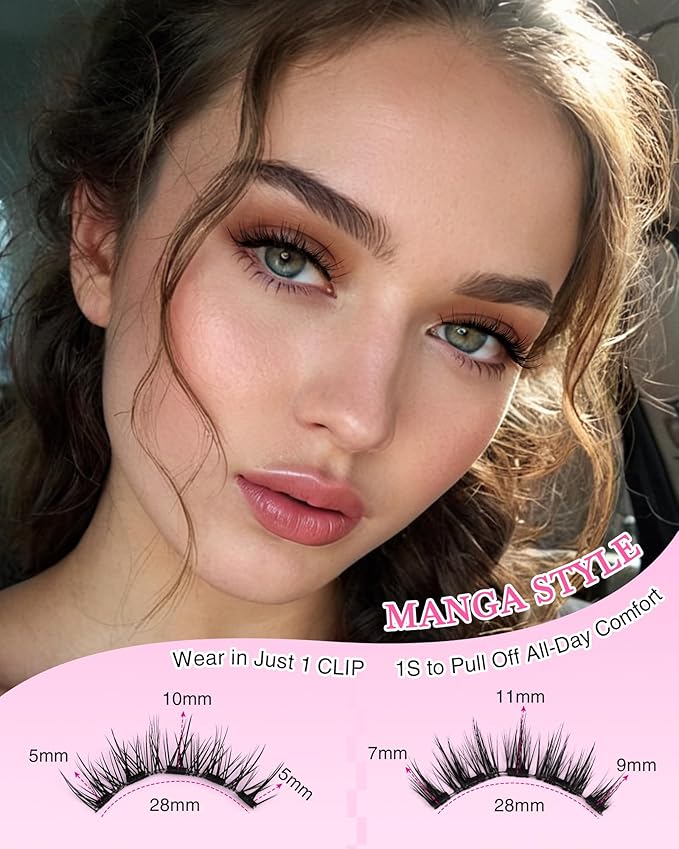 Magnetic Eyelashes Lashes Magnet Natural - Manga Look 2 Pair 5 Magnets Kit with Applicator and Mirror Quick Wear No Glue for Sensitive Eyes by EMEDA(Natural Look)