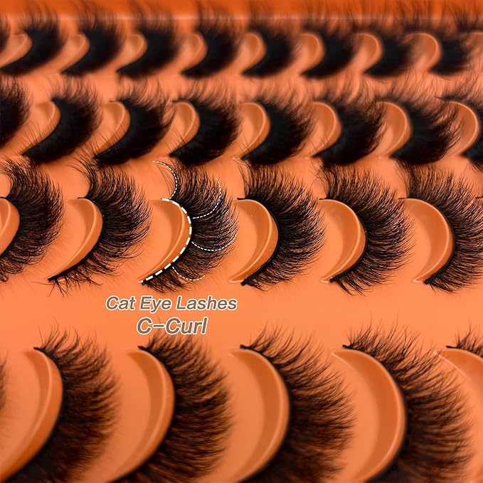 Mink Lashes Cat Eye 3D Faux Mink Fluffy Eyelashes 18mm Dramatic Volume Fake Cat Eyelashes Full Strips Lash C Curl False Lashes Strips Mink Lash Pack 20 Pairs 2 Styles Mixed YH312