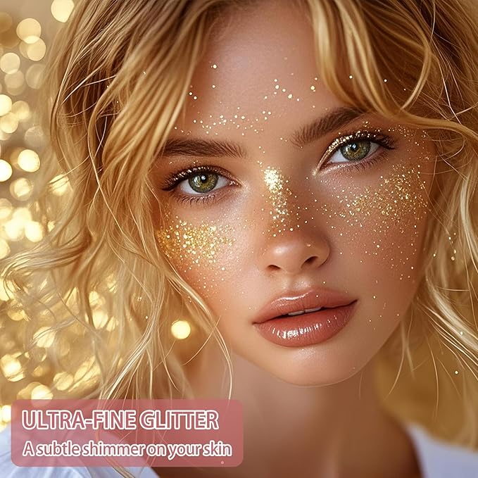 Etercycle Hair Glitter Spray, Gold Body Glitter Spray Fine Face Shimmer Powder, Cosmetic Shimmer Makeup Glitter Highlighter Powder Hairspray for Y2K Accessories, Party, Stage Shows, Nightclubs, Bar