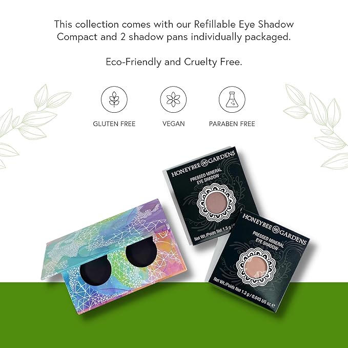 Honeybee Gardens Mini Skinny Duo Eye Shadow Compact in Canterbury and Cameo, Longlasting, Refillable & Customizable, Vegan, 26mm Pans