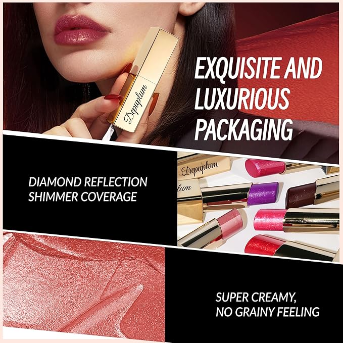 Depuplum Red Brown Nude Lipstick Set for Women Shimmer Tinted Lip Balm Hydrating Moisturizing Lip Gloss Cruelty Free Lip Makeup, DM108/111/118