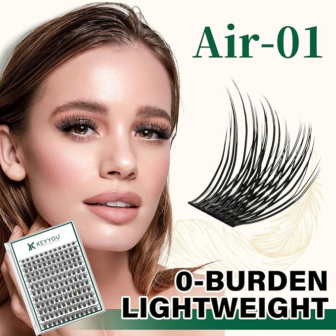 Lash Clusters 144pcs Individual Lashes D Curl 12mm Eyelash Clusters KEYYOU Air Touch Cluster Lashes Super Lightweight Soft Wispy Comfortable Easy DIY at Home(Air01-D-12mm)