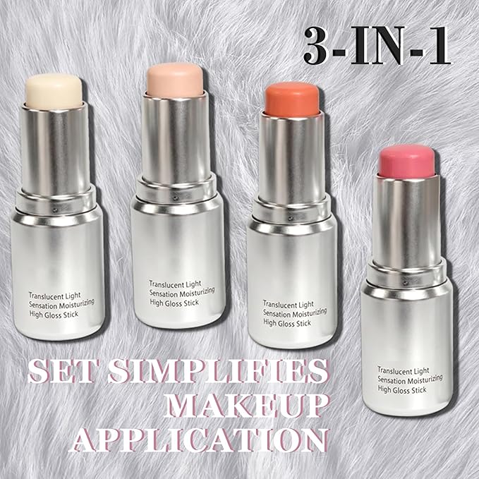 4Pcs Cream Contour Stick Makeup Kit,Shades with Highlighter,Brush Stick,Cream Bronzer for Sculpt the Cheeks,Long-lasting Waterproof Lightweight Contour Set A