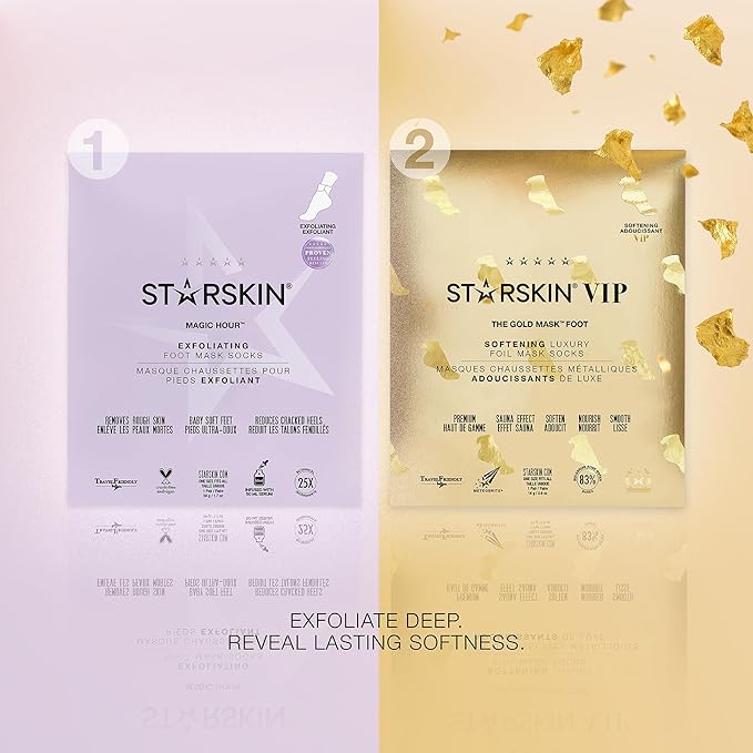 STARSKIN Magic Hour, Exfoliating Foot Mask Sock with Lactic and Glycolic Acid, Gently Removes Calluses and Dead Skin for Effective Peeling, K Beauty Skincare (1 Pack)