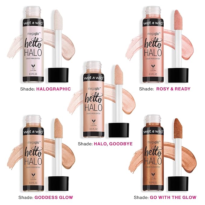 wet n wild MegaGlo Hello Halo Liquid Highlighter Makeup, Shimmer, Glow Halographic