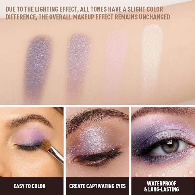 FV Natural Finish Eyeshadow Palette, 4 Matte & Metallic High Pigment Shades, Long-Lasting Eye Shadow Palette Makeup, Crease-Proof, Blendable Eye Makeup (Purple)