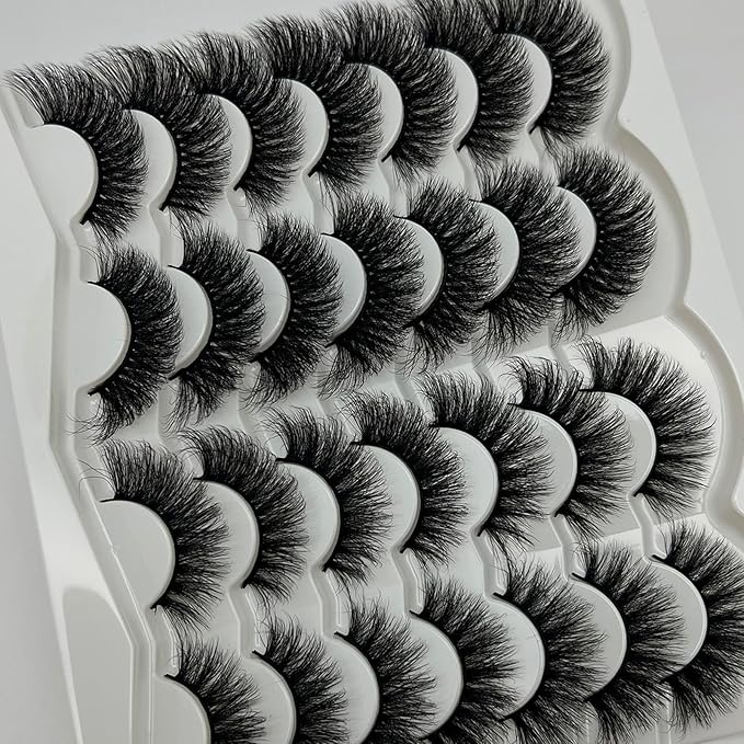 Mink Lashes Fluffy Cat Eye Eyelashes Pack, Soft Wispy Faux Mink False Eyelashes Natural Look, 20mm Long Dramatic Strip Lashes 2 Styles