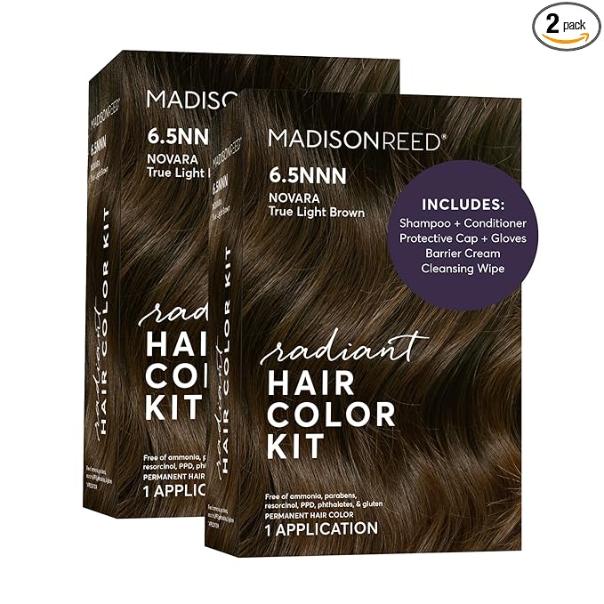 Madison Reed Radiant Hair Color Kit - 6.5NNN Medium Brown with Warm Golden Undertones (Novara Light Brown), 100% Gray Hair Coverage | PPD-Free & Ammonia-Free, 2 Pack