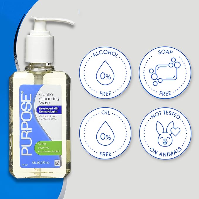 Purpose Gentle Cleansing Wash For All Skin Types, Gentle As Soap, Removes Dirt, Oil, and Makeup Without Over-Drying, Pump Bottle, 6 Fluid Ounce