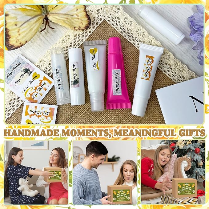Thaluna Lip Balm Making Kit with Fractionated Coconut Oil, Make Your Own Lip Balm, Moisturizing DIY Lip Gloss Making Kit - Beeswax, Essential Oil, Squeeze Empty Tubes, Christmas Gift for Girls & Women
