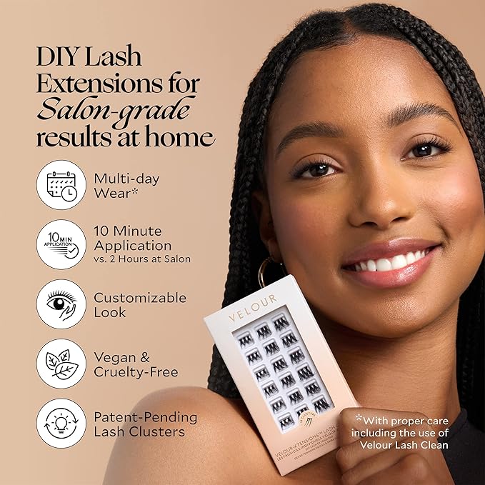 Velour-Xtensions™ Lash Clusters, 18 Individual Cluster Eyelash Extensions, Lightweight & Fluffy Lash Extensions, Soft & Comfortable Eyelash Clusters, Natural Lashes All Eye Shapes (Volume)