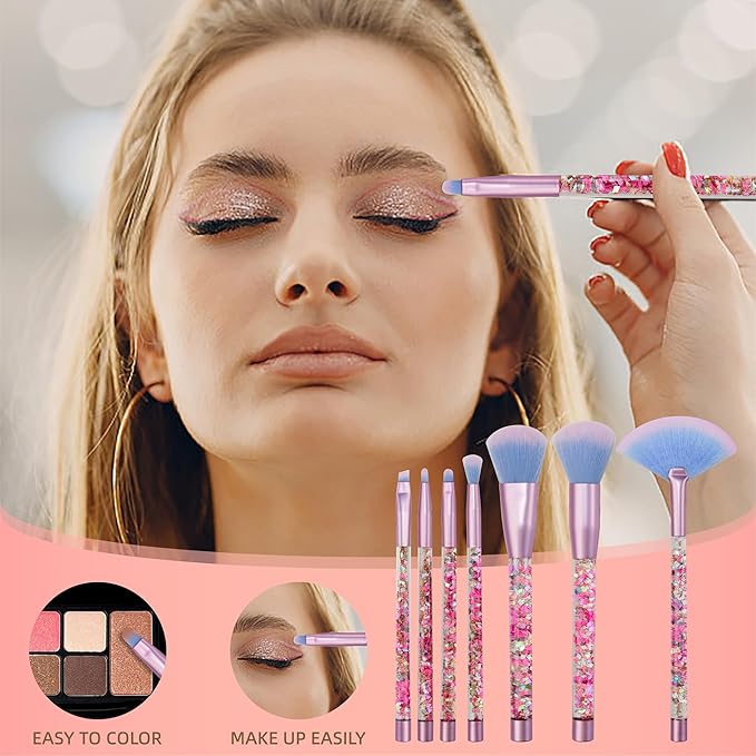 Kids Makeup for Girls,Glitter Unicorn Foundation Fan Powder Blush Lip Highlight Eye shadow Eyebrow Brushes Set with Liquid Flows and Case for Girls Teen Women as Gift Present
