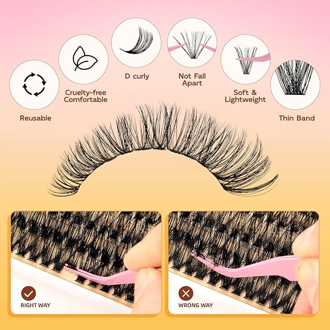 QUEWEL DIY Lash Extension Kit, 280 Pcs Lash Clusters Kit 40D Individual Lashes Eyelash Extension Kit with Lash Bond and Seal Lash Tweezers (LSTZ-40D)