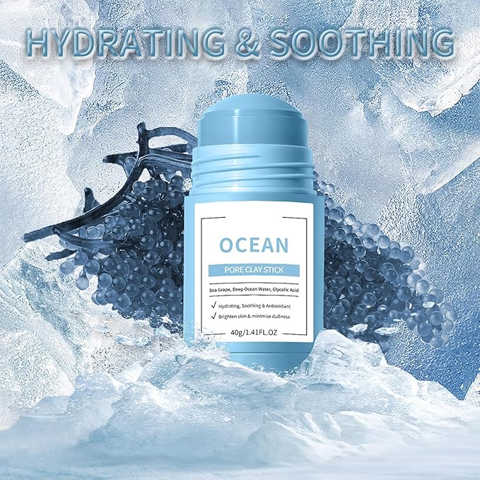 Clay Mask Stick, Deep pore Cleansing, Exfoliator Blackhead Remover Pore Cleanser Gentle Exfoliation Skin Brightening, Hydrating & Moisturizing Face Mud Mask for All Skin Types, Men & Women (Blue)