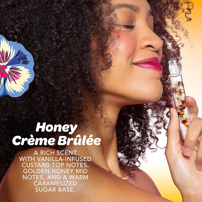Blossom Roll on Perfume for Women Alcohol Free Gourmand Rollerball Perfume Oil with Essential Oils, Infused with Real Flowers, Made in USA, 0.20oz, (Honey, Vanilla Caramel, Sugar) Honey Crème Brulee