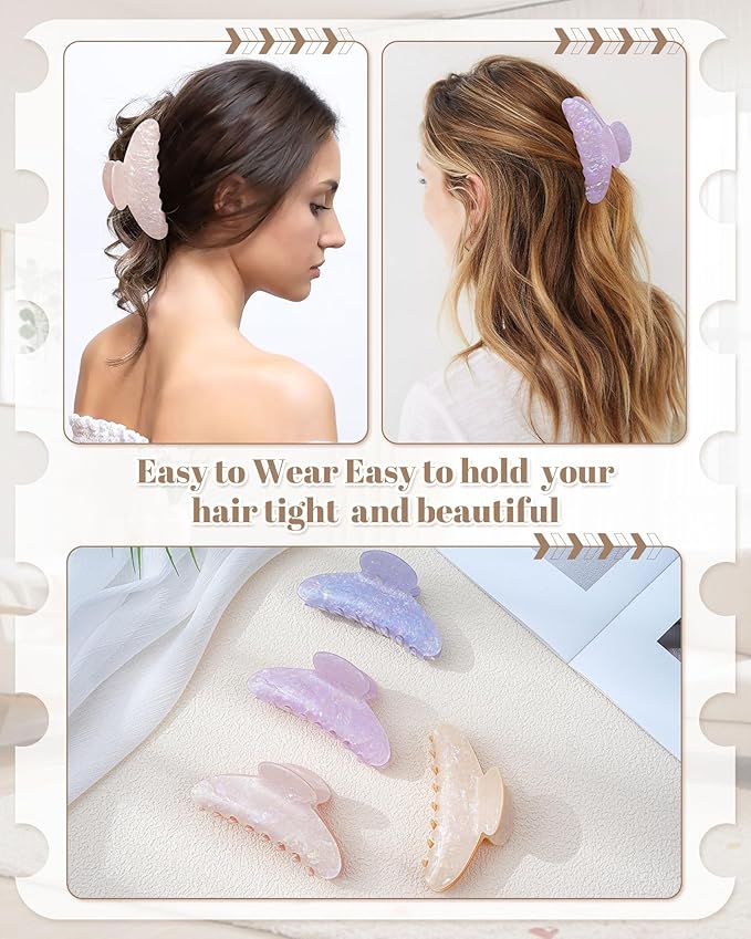 Mesovor 4 pack Acrylic Hair Clips Claws, Nonslip 4.1" Large Hair Grip Hairclips for Thin and Thick | French Banana Barrettes Hair Strong Hold Hair Jaw Clamps (Pink, Purple, Champagne, Blue)