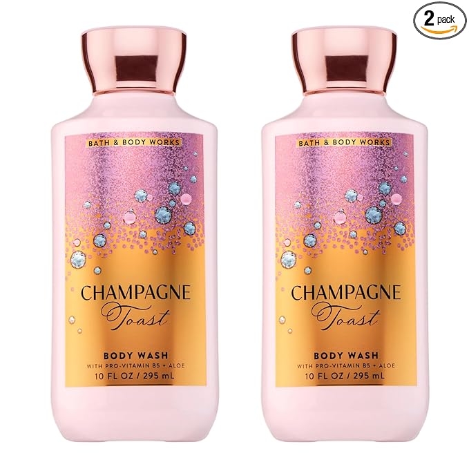 Bath & Body Works Champagne Toast Body Wash, Nourishing Cleanser with Pro-Vitamin B5 & Aloe, Bubbly Champagne & Sparkling Berry Scent, Gentle for Daily Use, 10 fl oz - 2 Pack