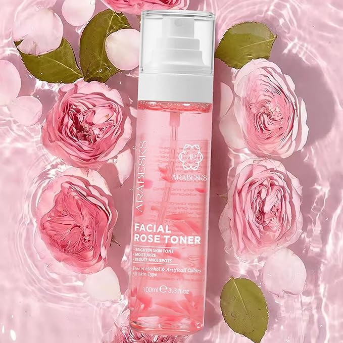 Rose Water Toner Spray for Face with Hyaluronic Acid & Aloe Vera — Hydrating Face Mist, Alcohol-Free, Vegan & Cruelty-Free, Vitamin C, Sensitive Skin, 3.4 oz