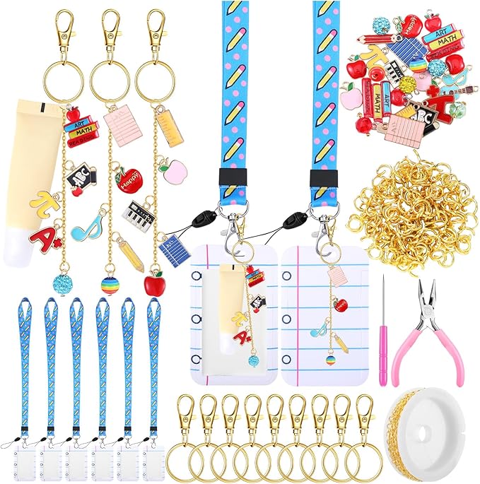 Nosiny 71 Pcs 6 Set Teacher Appreciation Gifts Charms Lip Gloss Keychain ID Badge Holder Thank You Teachers Graduation Gifts