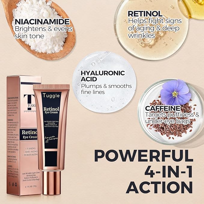 Retinol Under Eye Cream – Anti Aging Eye Cream for Puffiness and Bags Under Eyes & Wrinkles, Firming and Moisturizing, Gentle Formula for Men & Women to Reduce Fine Lines 0.7 Fl.Oz