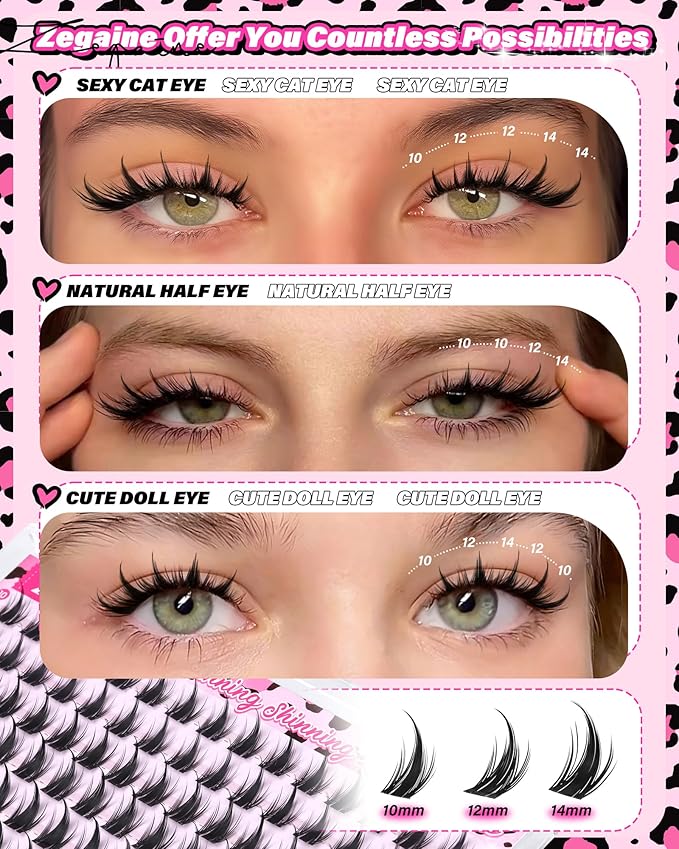 Anime Lash Clusters Kit Natural Eyelash Clusters Invisible Band 10-12-14MM C Curly Manga Cluster Eyelash Extensions Kit Wet Look Lashes Clusters Kit with Lash Bond&Seal Tweezers Brushes by Zegaine